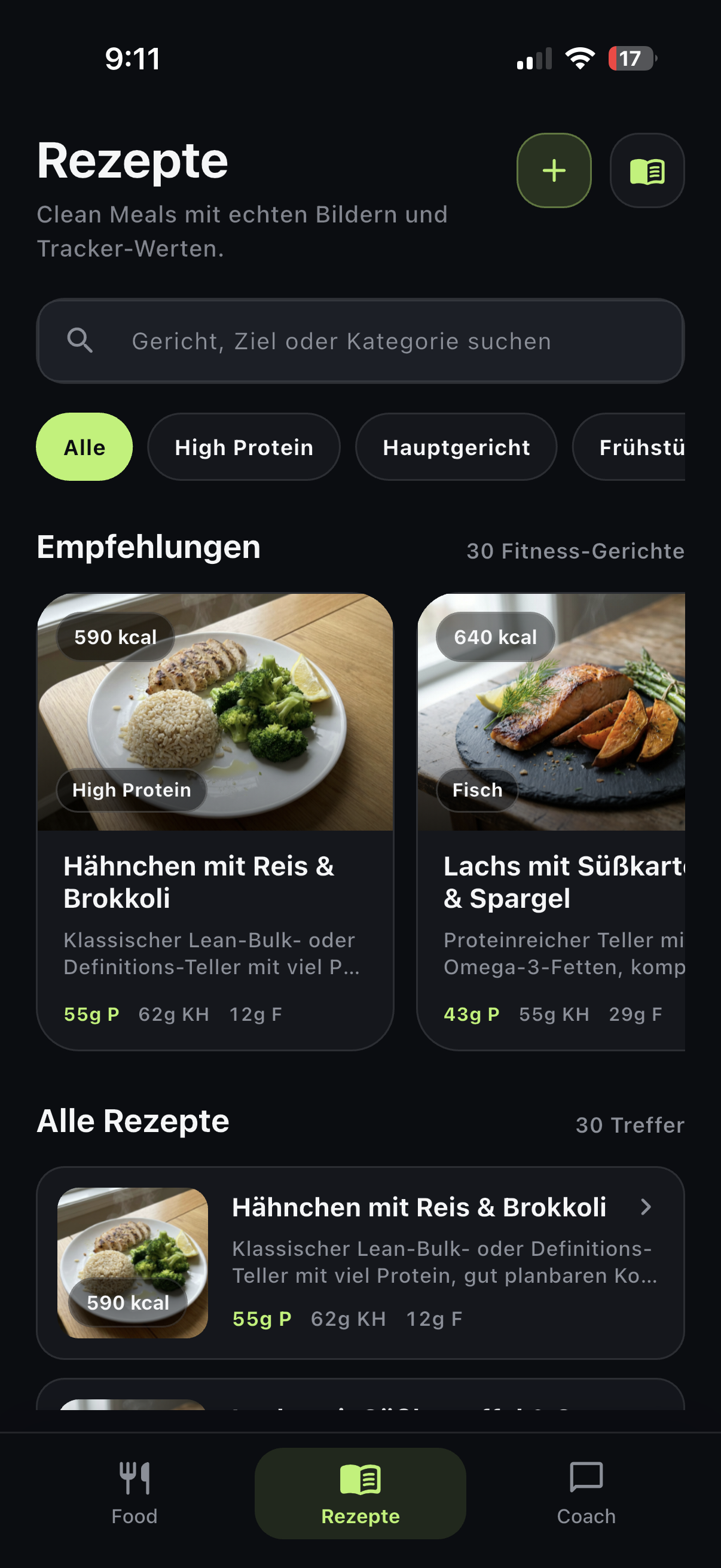 Eatova Rezepte-Tab: Clean Meals mit echten Bildern und Nährwerten